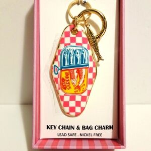 Piper K Sardine Checkered Pink GoldMotif Bag Charm Keychain NIB